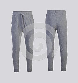 Gray sweatpants Front and back view isolated on white