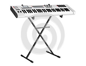 Gray synthesizer on stand isolated on white