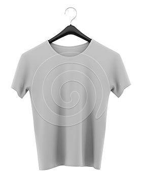 Gray t-shirt on clothing hanger isolated on white