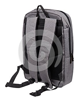 Gray textile school bag, city street backpack