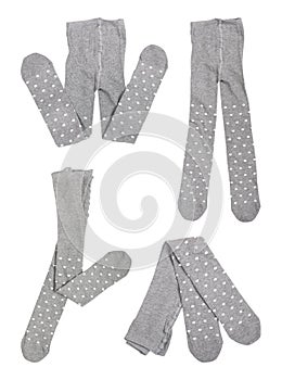 gray tights for girls with dots isolated on white