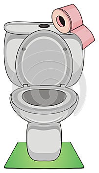 Gray toilet with roll paper