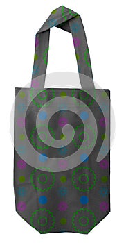 gray tote bag with floral pattern