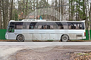 Gray tour bus