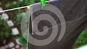 A gray towel develops from the wind