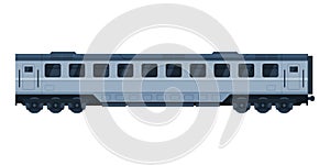 Gray Train Passenger Wagon, Railroad Transportation Flat Vector Illustration on White Background