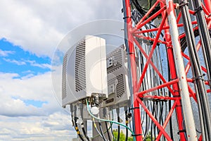 Gray transmitter emitter of mobile communication on a telecommunication tower