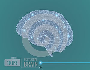 Gray triangle wireframe brain isolated on green BG