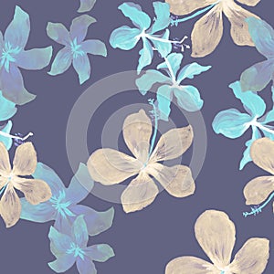 Gray Tropical Palm. Black Seamless Exotic. Coral Pattern Textile. Pink Flower Plant. Drawing Texture. Decoration Plant.