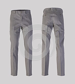 Gray trousers isolated on white background ghost fashion style of photography front back view