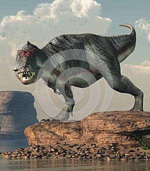 Gray Tyrannosaurus Rex by an Arid Lake