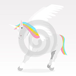 Gray Unicorn with rainbow colors.