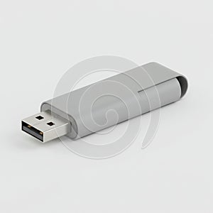 Gray USB Drive for Data Storage and Transfer on White Background in Studio