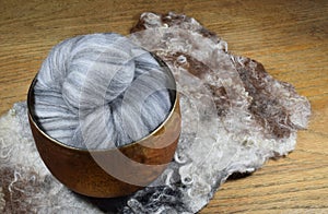 Gray variegated Merino sheep wool