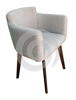 Gray velours modern chair with wingback side view isolated white background