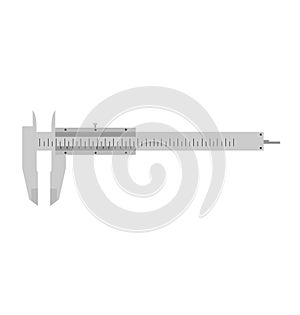 Gray vernier caliper flat design isolated on white. Precision measuring tool in metric. Engineering and mechanical tool