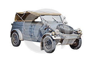 gray vintage military car on white