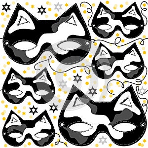 Gray white black pinto cat mask animal party disgu