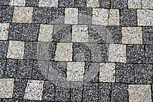 Gray white colored square and rectangle paving stone, tiled stone texture