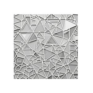 A gray and white geometric patterned surface with triangles and squares isolated on white background