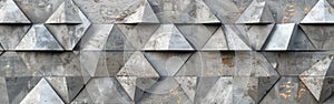 Gray and White Geometric Triangle Mosaic - Seamless Wallpaper/Background Pattern and Panoramic Banner Texture