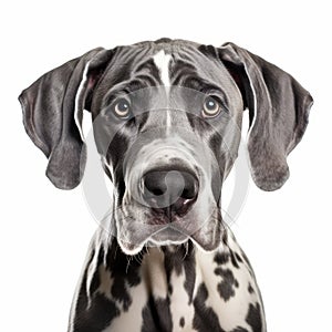 Gray And White Great Dane Puppy With Blue Spotty Face