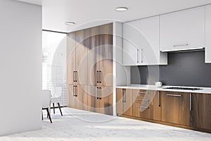 Gray and white kitchen corner with countertops