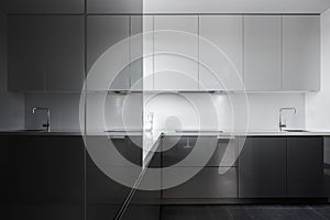 Gray and white kitchen unit