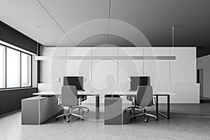 Gray and white open plan office interior