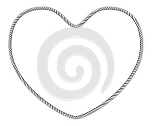 Gray white rope, heart shaped border, vector frame