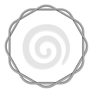 Gray white rope woven circle vector border, circle vector frame