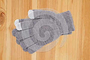 Gray and white tech touchscreen winter gloves