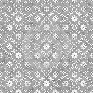 Gray and White Wheel of Dharma Symbol Tile Pattern Repeat Background