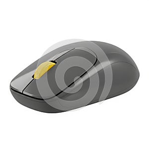 Gray Wireless Computer Mouse with Yellow Scroll Wheel on White Background wireless mouse