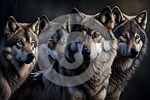 Gray wolf family in the forest - Generative AI