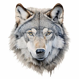 Realistic Wolf Portrait On White Background - High Resolution 8k Art