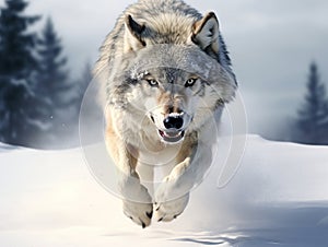 Gray Wolf Running  Made With Generative AI illustration