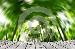 Gray wood floor and green bamboo tree background circle motion style