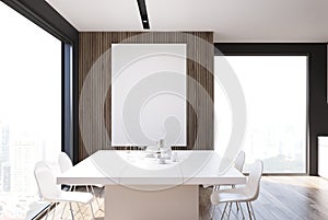 Gray and wooden dining room