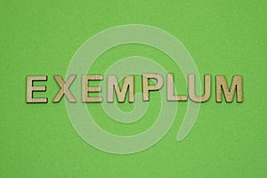 Gray word exemplum from small wooden letters