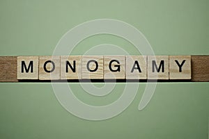 Gray word monogamy made of wooden square letters