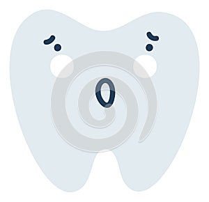 Gray worried tooth Emoji Icon. Cute tooth character. Object Medicine Symbol flat Vector Art. Cartoon element for dental