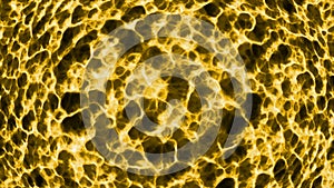 Gray and yellow background. Motion.Light molecules of different colors made in computer graphics are pushed apart in