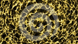 Gray and yellow background. Motion.Light molecules of different colors made in computer graphics are pushed apart in