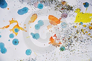 Gray orange yellow blue golden colorful sparkling lights, winter paint watercolor background