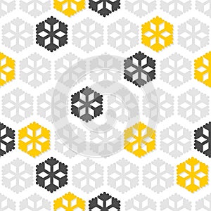 Gray yellow snowflakes on white