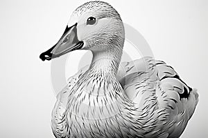 A grayscale portrayal of a duck, timeless and elegant simplicity