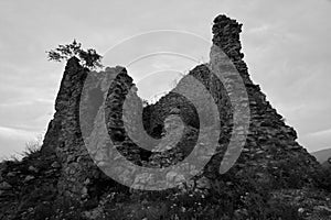 Grayscale of the ruins in Turna nad Bodvou, Slovakia