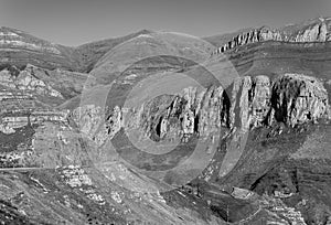 Grayscale shot of Pasiegos valleys in the hinterland of Cantabria, Spain photo