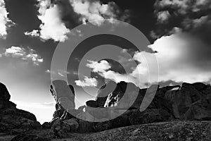 Grayscale shot of rocky formations in the natural area of natural area of Marruecos, Spain photo